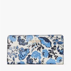 ♠️Kate Spade Vase Floral Saffiano Large Slim Bifold Wallet, Blue Multi NWT